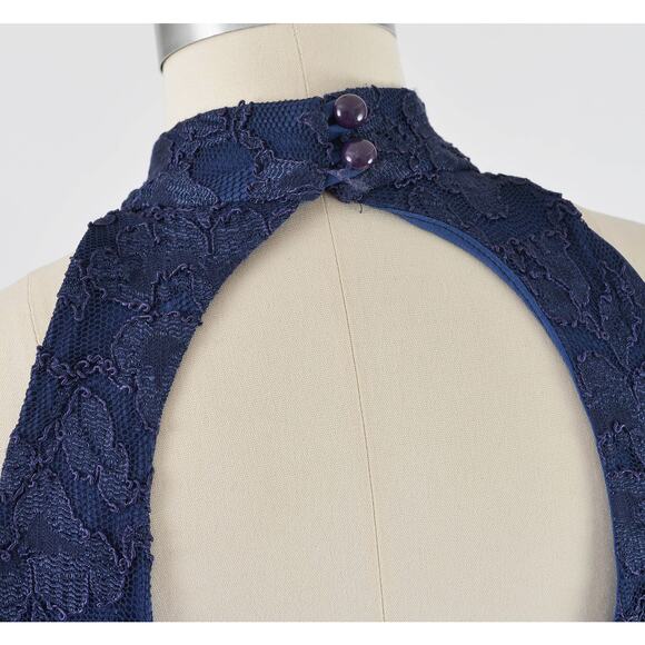 Vintage 90s Navy Lace Skater Dress Open Back Sleeveless Fit and Flare Mini XS - Picture 6 of 8